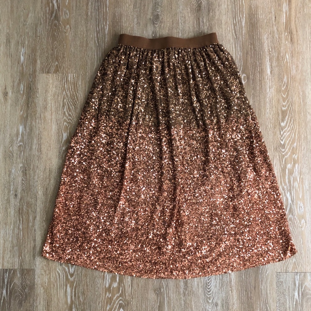 Ombré Rose Gold Sequin Midi Skirt